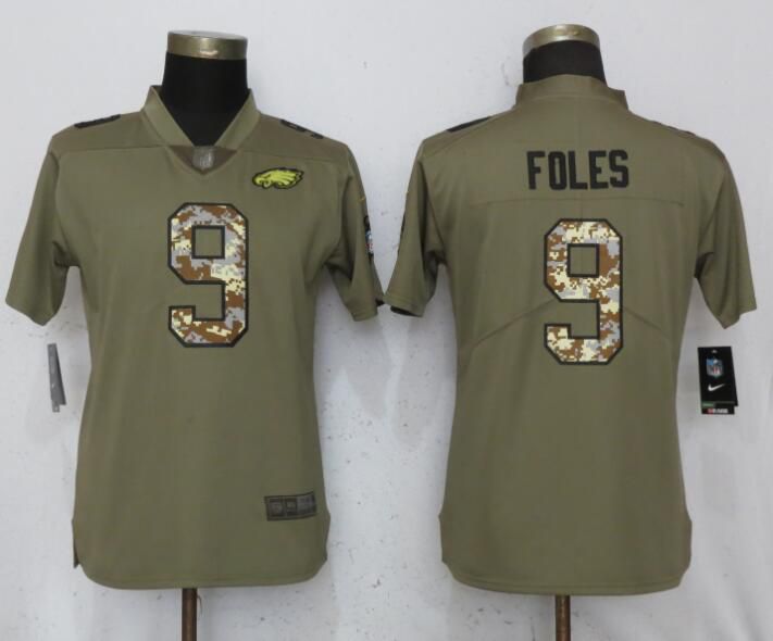 Women Philadelphia Eagles #9 Foles Olive Camo Carson Nike Salute to Service Player NFL Jerseys